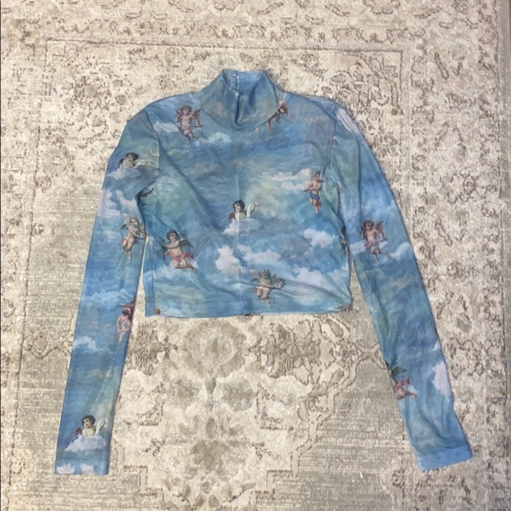 Renaissance print mesh top